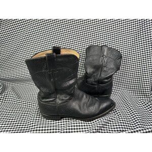 Justin Western Boots Mens 13 A Black Leather Roper Style 3202 Made in USA Cowboy